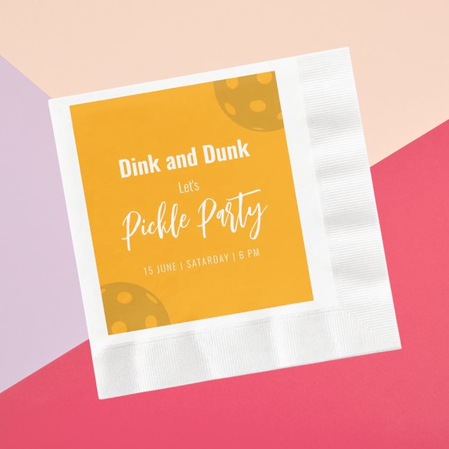 Retro Style Neon Orange Themed Pickleball Birthday Napkin (Creator Uploaded)