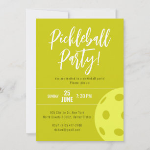 Retro Style Neon Yellow Themed Pickleball Birthday Invitation