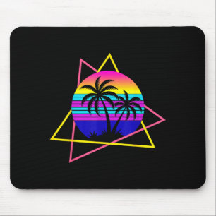 Retro Style Palm Tree Beach Sunset Tropical Summer Mouse Pad