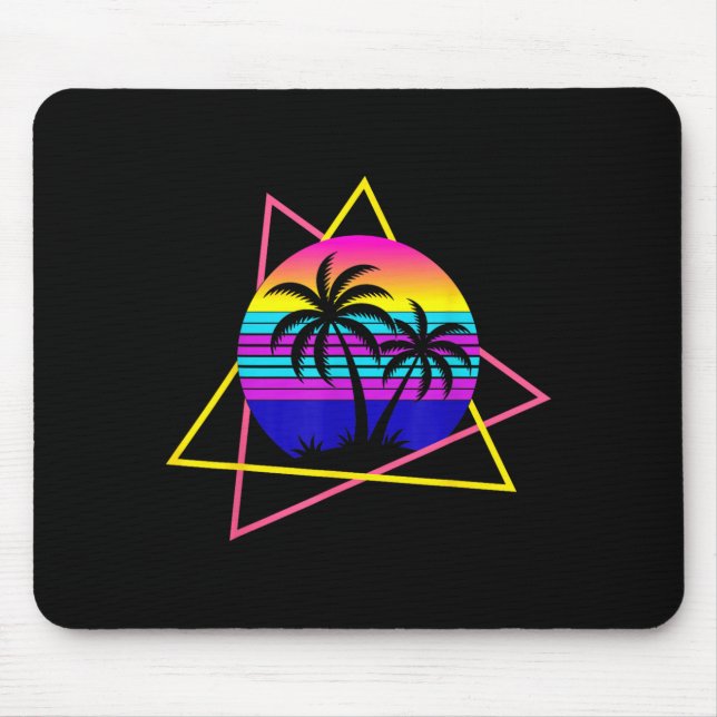 Retro Style Palm Tree Beach Sunset Tropical Summer Mouse Pad (Front)
