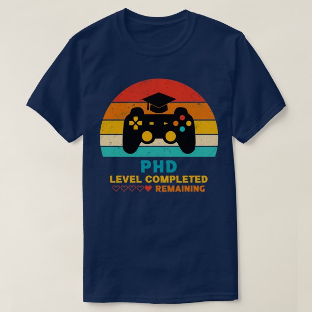 Retro Style PhD Level Completed Graduation T-Shirt (Design Front)