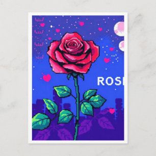 Retro style pixelated rose postcard