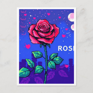 Retro style pixelated rose postcard