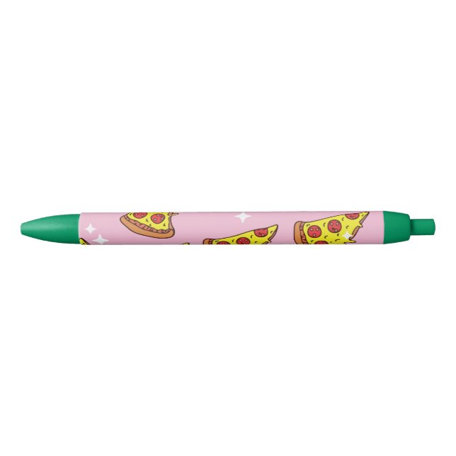 Retro Style Pizza Slices Seamless Pattern Black Ink Pen (Front)