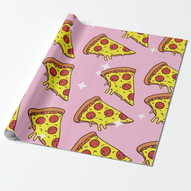 Retro Style Pizza Slices Seamless Pattern Wrapping Paper (Unrolled)