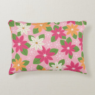 Retro Style Poinsettia & Snowflakes -Pink Decorative Cushion