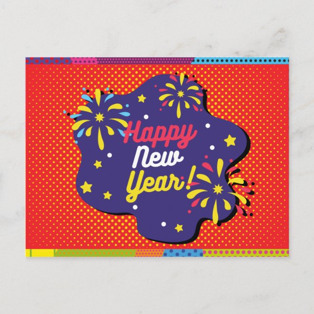 Retro Style Pop Art Happy New Year Postcard (Front)