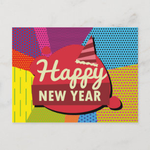Retro Style Pop Art Happy New Year Postcard