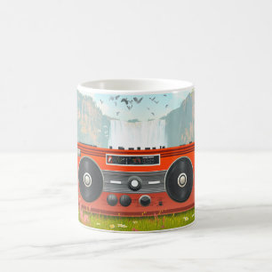Retro-style portable radio cassette players coffee mug