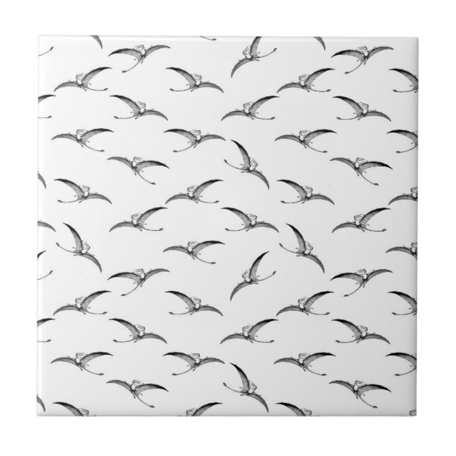 Retro Style Pterodactyl Print Dinosaur Art Pattern Ceramic Tile (Front)