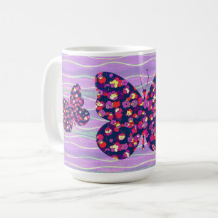 Retro Style Purple Butterfly Flower Mug Cup