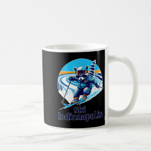 Retro style raccoon skiing in indianapolis indiana coffee mug
