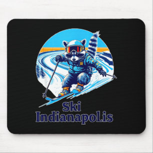 Retro style raccoon skiing in indianapolis indiana mouse pad