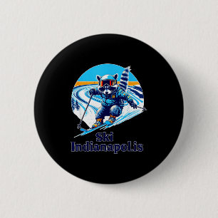 Retro style racoon skiing in indianapolis indiana 6 cm round badge