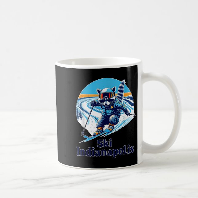 Retro Style Racoon Skiing In Indianapolis Indiana Coffee Mug (Right)