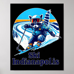 Retro style racoon skiing in indianapolis indiana poster