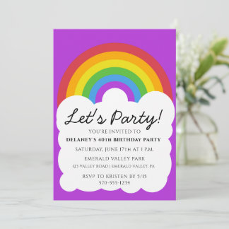 Retro Style Rainbow and Clouds Party Invitation