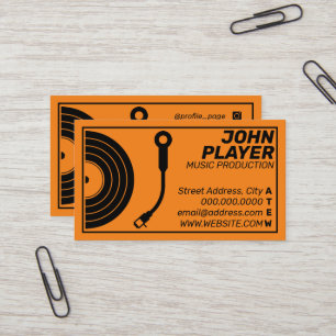Retro style record player orange business card
