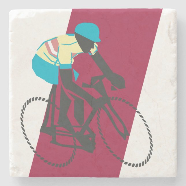 Retro-style Red Cycling Stone Coaster (Front)