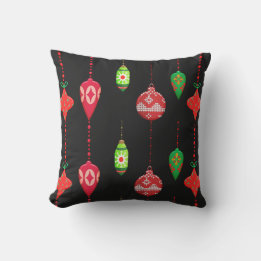Retro Style Red Green Ornaments Christmas Cushion