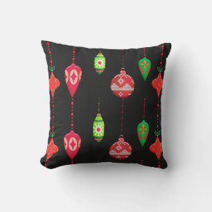 Retro Style Red Green Ornaments Christmas Cushion
