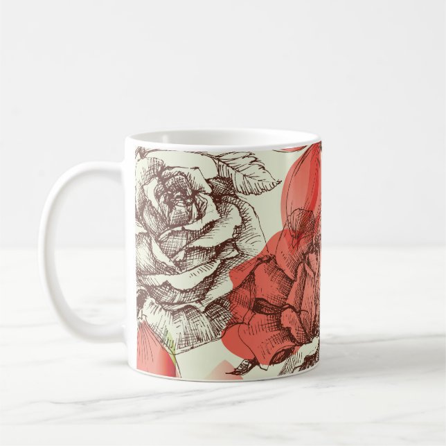 Retro Style Red Roses Pattern Coffee Mug (Left)