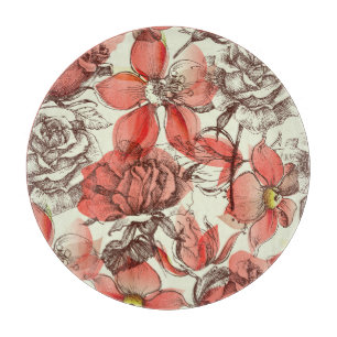 Retro Style Red Roses Pattern Cutting Board