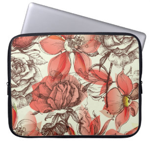 Retro Style Red Roses Pattern Laptop Sleeve