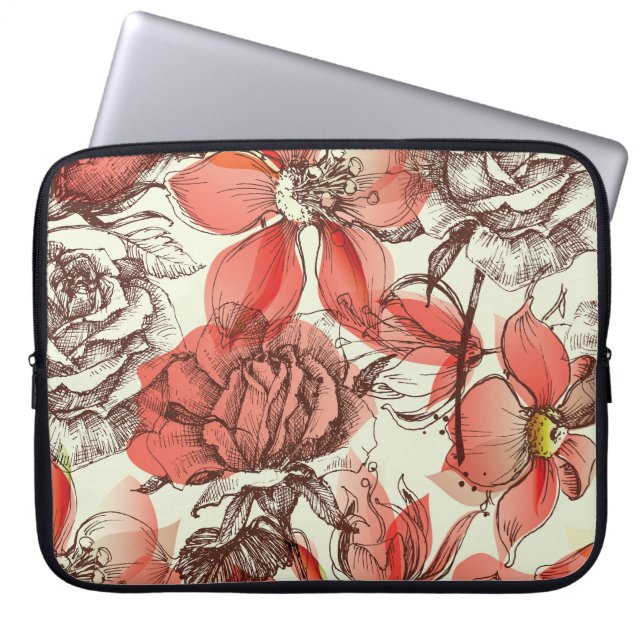 Retro Style Red Roses Pattern Laptop Sleeve (Front)