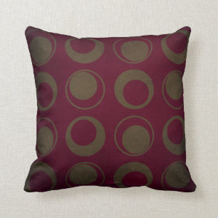 Retro style sage circles on burgundy background cushion