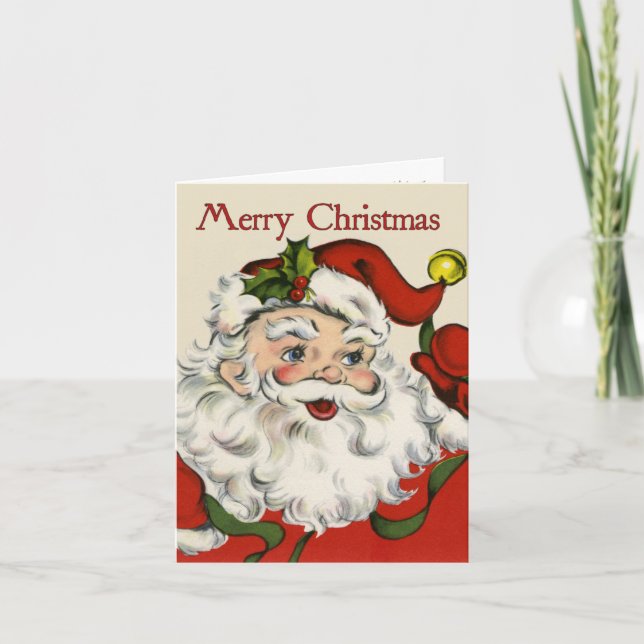 Retro-Style Santa Claus Christmas Card (Front)