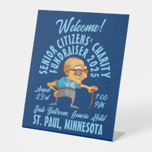 Retro-Style Senior Citizen's Charity Pedestal Sign