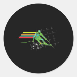 Retro Style Ski T Shirt Snow Ski Shirt Downhill Sk Classic Round Sticker
