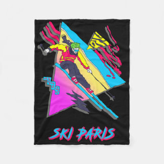 Retro Style Skiing In Paris Graphic  Fleece Blanket