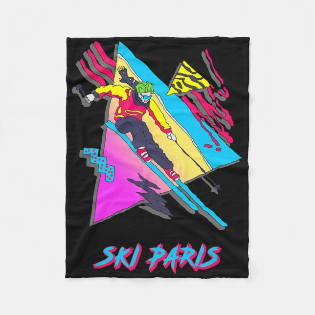 Retro Style Skiing In Paris Graphic  Fleece Blanket (Front)