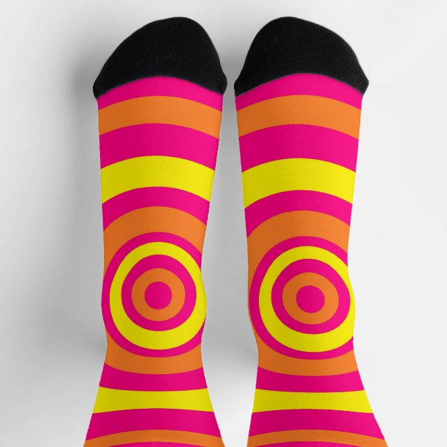 Retro Style Socks with Orange Pink Yellow Stripes (Top)