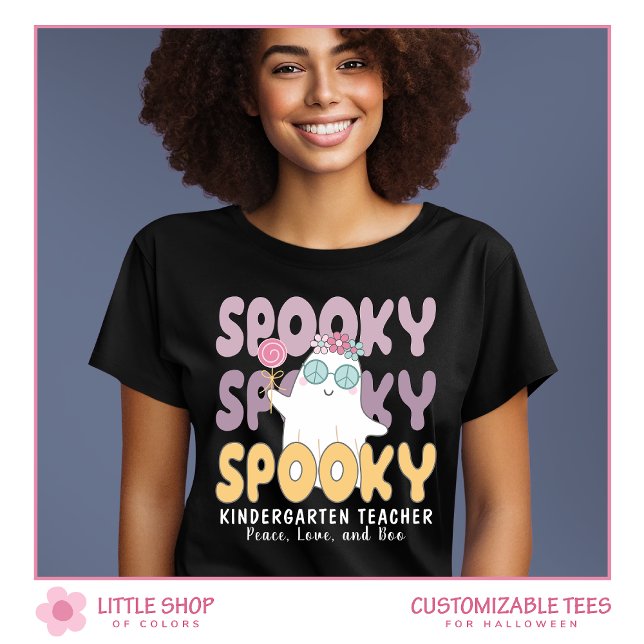 Retro Style Spooky Kindergarten Teacher Halloween T-Shirt (Creator Uploaded)
