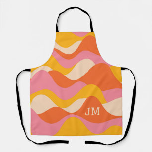 Retro style stormy waves apron