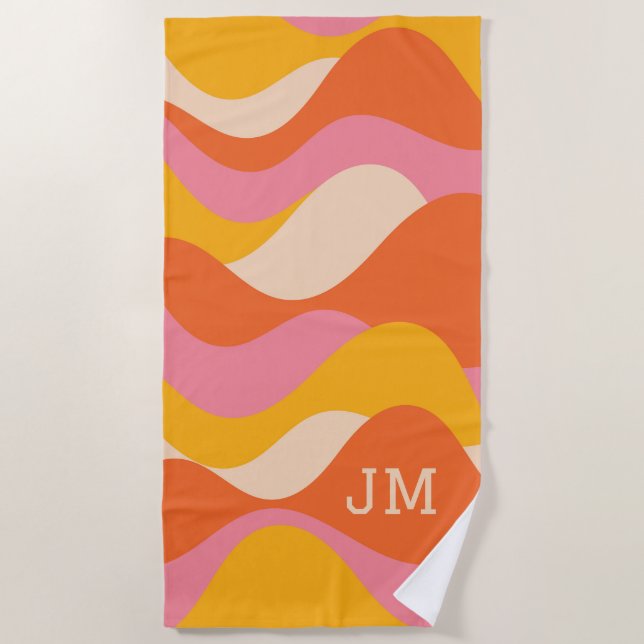 Retro style stormy waves beach towel (Front)