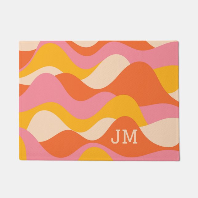 Retro style stormy waves doormat (Front)