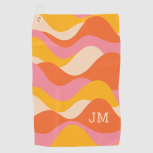 Retro style stormy waves golf towel