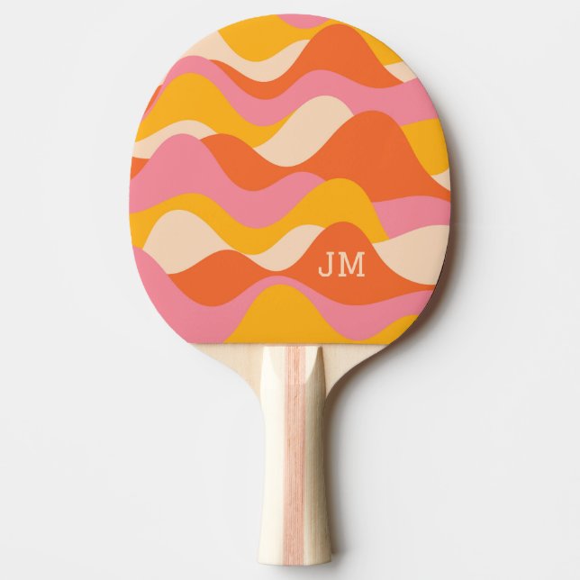 Retro style stormy waves ping pong paddle (Front)