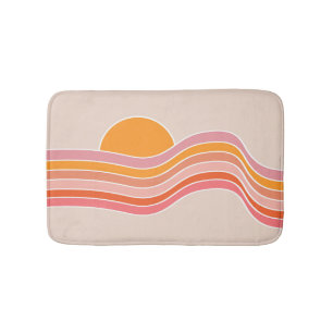 Retro style sunrise illustration bath mat