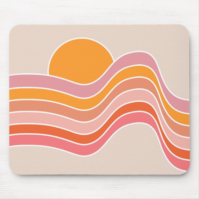 Retro style sunrise illustration mouse pad (Front)