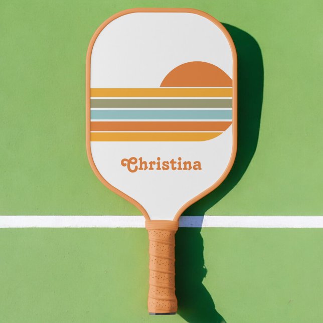 Retro Style Sunrise Pastel Rainbow script name Pickleball Paddle (Creator Uploaded)