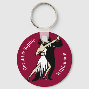 Retro-style Tango Dancers on Rich Burgundy  Key Ring