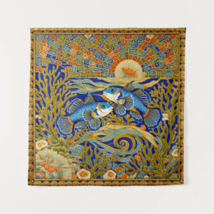 Retro Style Tapestry Blue Mandarin Fish