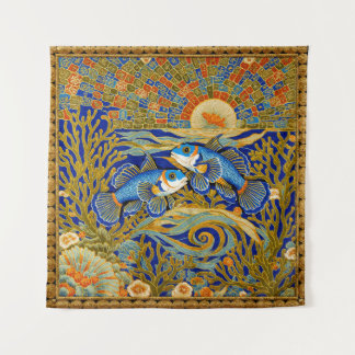 Retro Style Tapestry Blue Mandarin Fish