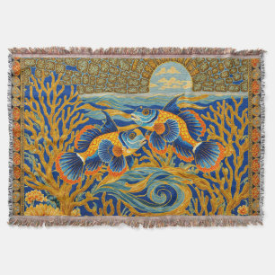 Retro Style Tapestry Orange Mandarin Fish Throw Blanket