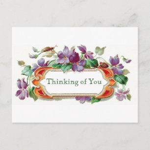 Retro Style Thinking of You Vintage Floral Violets Postcard
